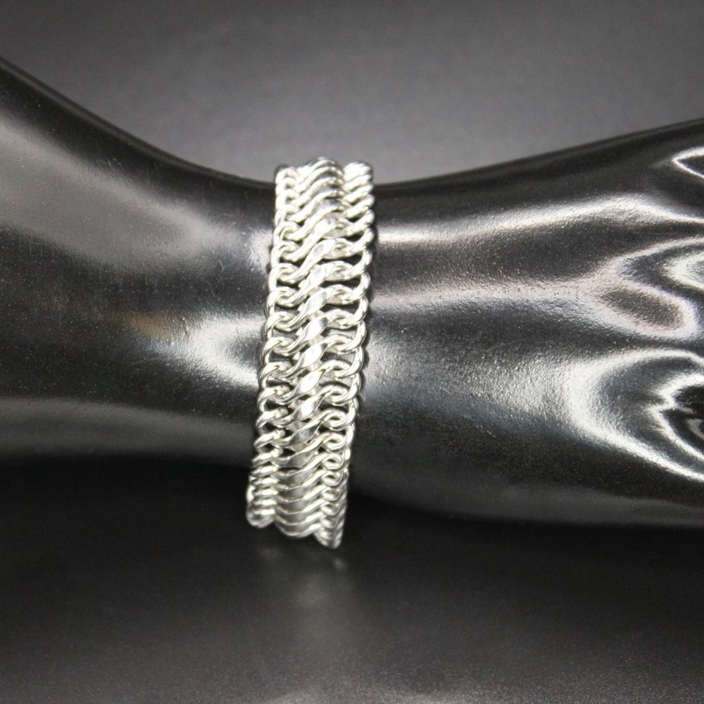Vintage Signed CORO PEGASUS Thick Link Bracelet Silver Tone 7.5" Long 1950s - Picture 2 of 15